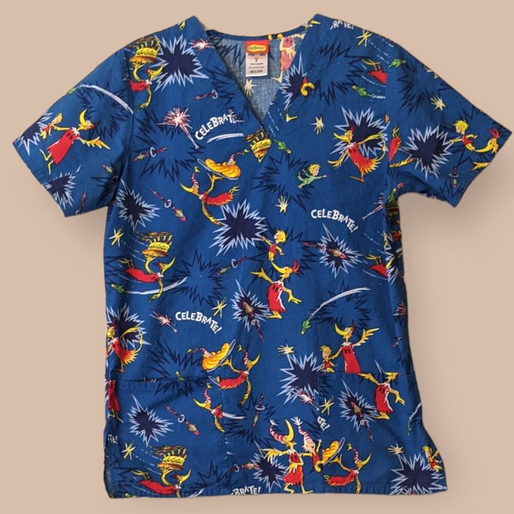Blue Dr. Seuss Birthday Celebration Scrub Small